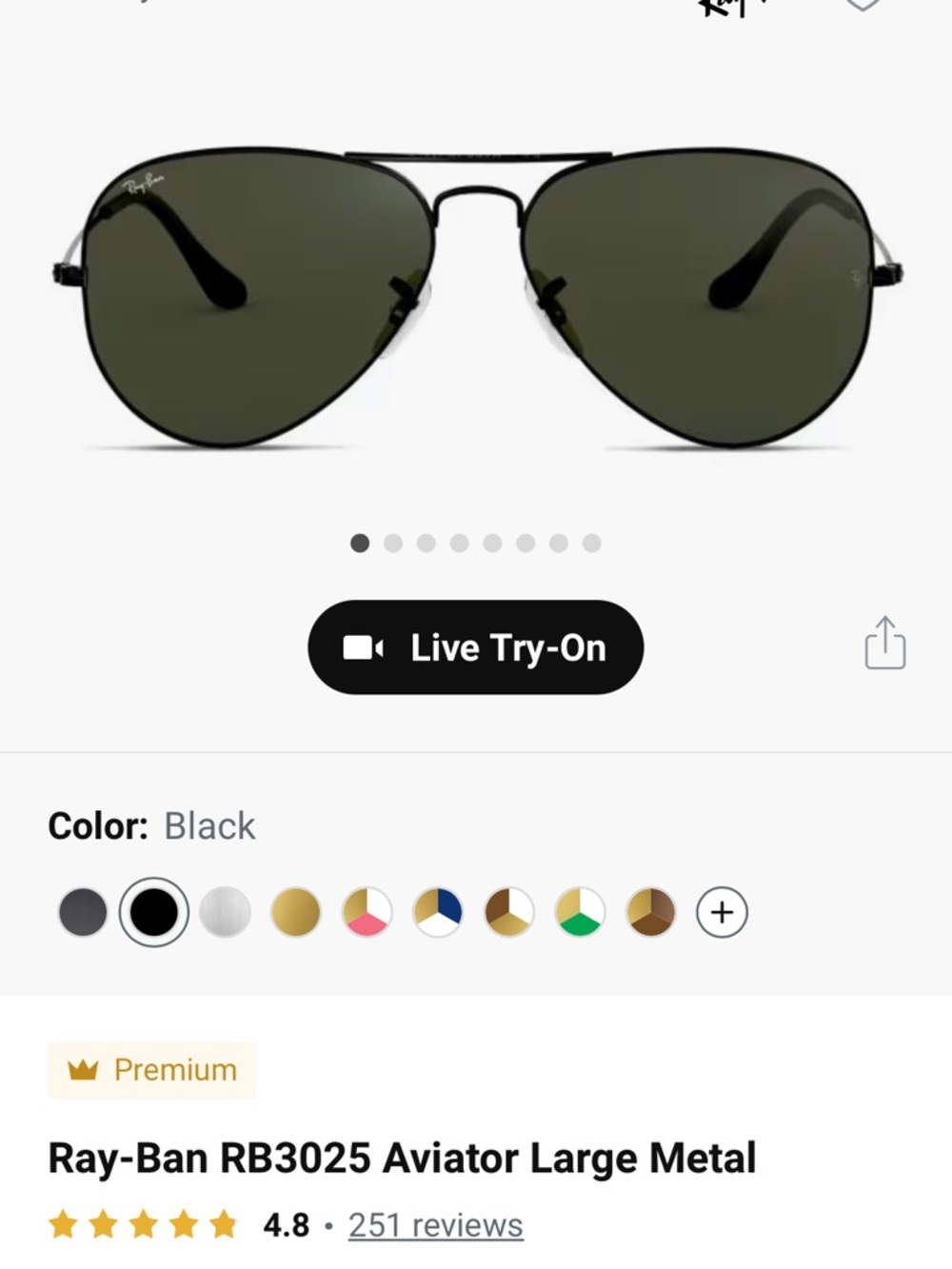 Ray-Ban 3025 Black Aviator Sunglasses - Picture 3 of 6